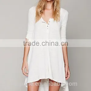 Hot Sale Women Loose Asymmetric Long T Shirt Dress Cotton Boho Summer Style 3/4 Sleeve High Low Plus Size Dress thumbnail-1
