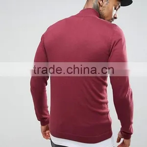 2017 Competitive High Quality New Design Durable 100% Cotton Soft Touch Knit Funnel Neck Burgundy Running Casual Men Jumper thumbnail-2