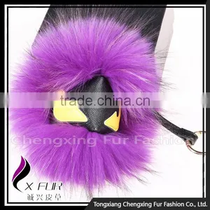 CX-R-48M China Wholesale Red Raccoon Fur Keychain With Fur Pompon thumbnail-1