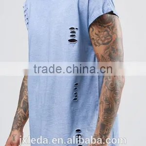 OEM Custom Men Newest Design Fashion Distressed Oversized Sleeveless T-shirt/tee Shirt thumbnail-3