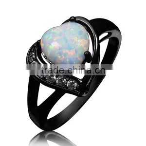 Cheap Wholesale S925 Silver Heart Design Opal Couple Ring for Valentine's Day thumbnail-1