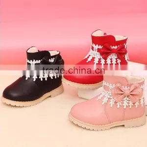 Zm40349b Bowknot Design Lace Children Warm Boots Winter Snow Shoes thumbnail-1