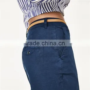 2017 Guangdong Spring Ladies Navy Chinos Designer Pants With Belt thumbnail-3