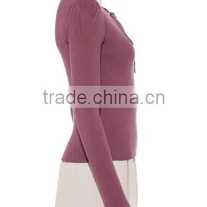 Popular V Neck Fitted Knit Pullover Mature Women in Tight Sweater With Knot thumbnail-3