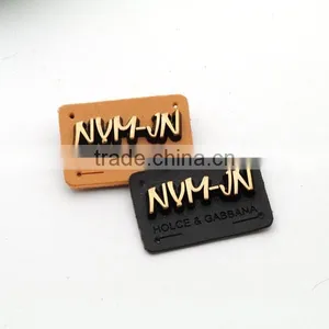 Black/brown PU Leather Sew on Patches With Matt Bronze Brush Metal Plates Clothing Label for Jeans/jacket PLB-006 thumbnail-4