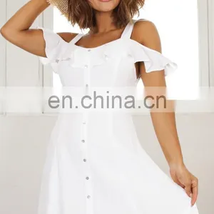 Mature Women Button Through Front Mini Dress in White thumbnail-1