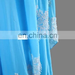 Fashion Blue One Shoulder Lace Hem Pearl Beads 2017 Plus Size Muslim Evening Dress thumbnail-5