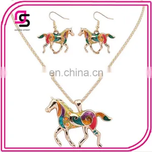 New Fashion Oil Drip Jewelry Horse Shape Necklace and Earring Setting thumbnail-1