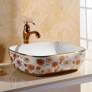Gold Pink Plated Art Basins Ceramic Countertop Sinks Basin thumbnail-1