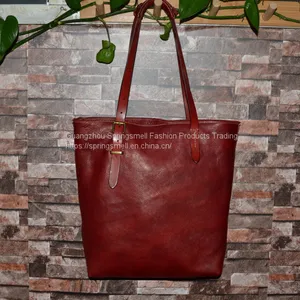 Large Genuine Leather Handbag Vegetable Tanned Soft Leather Woman Tote Bag thumbnail-4