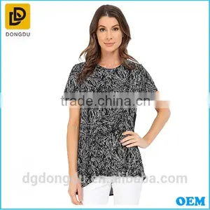 Women Latest Fashion Blouse Design Short Sleeve Lady High-Low Hem Blouse thumbnail-1