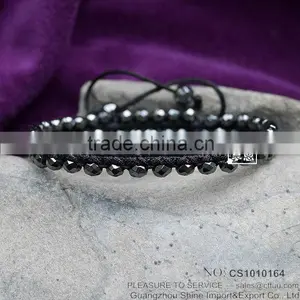 Handmade Black String Woven Alloy Beads Bracelet for Men thumbnail-6