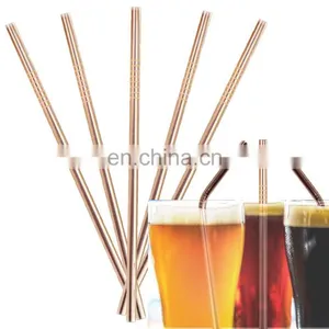 High Quality Rose Gold Plated Metal Drinking Reusable 304 Stainless Steel Straws thumbnail-2