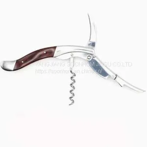 High Quality Two Step Wood Handle Wine Corkscrew Bottle Opener thumbnail-1