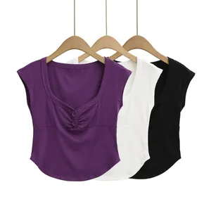 Pure Desire Wind Purple V-neck Sleeveless T-shirt Women's Summer Slimming Waist Bottom Shirt Spicy Girl Sexy Look Thin Short Top thumbnail-1