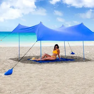 Portable Large UPF50 UV, Protection 4 Aluminum Poles Lycra Nylon Family Sun Shelter Canopy Tent Beach Shade With Sandbag Anchors thumbnail-4