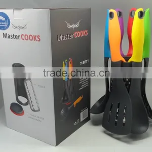 COLORFUL HANDLE NYLON 7PCS KITCHEN TOOL SET WITH STAND thumbnail-1