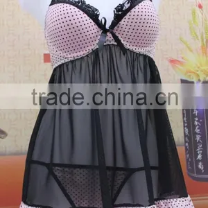 Cute Pink Sexy Mesh Women Lingerie Nighty Wear thumbnail-1