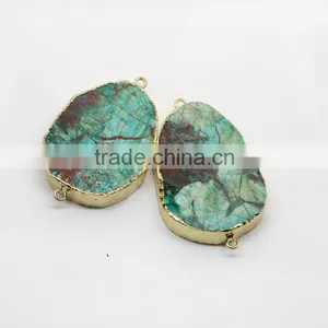 JF8418 Wholesale 2 Loops Gold Plated Edge Ocean Jasper Pendants thumbnail-1