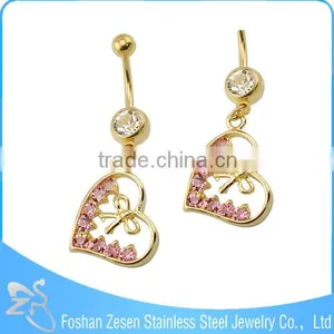 China Manufacturer Surgical Steel Hanging Pink Crystal Heart Bow Belly Ring thumbnail-4