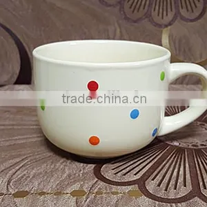 500 ML Thick White Stoneware Ceramic Soup Bowl With Handle Quality Choice thumbnail-1