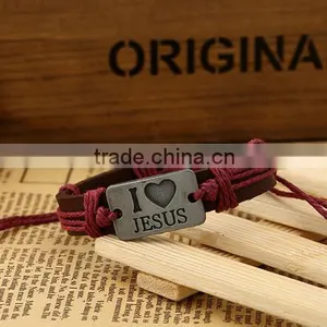 >>Best Selling Christian I LOVE JESUS Leather Bracelet/ thumbnail-4