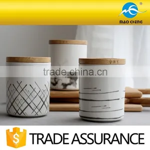 Household Ceramic Cannister With Wooden Lid thumbnail-1