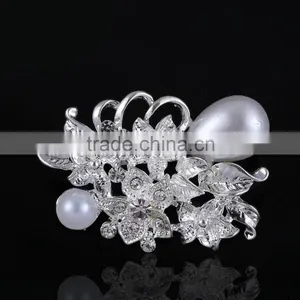 Flower Crystal Brooch With Pearls,Leaf Rhinestone Pearl Brooch Pin,Brooch For Wedding thumbnail-1