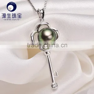 Natural Pearl Pendant 8-9mm Black Tahitian Pearl White Gold Necklace for Wholesale thumbnail-1