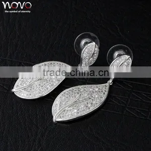Wedding Crystal Earrings, Fashion Earrings,Silver Leaf Earrings thumbnail-2