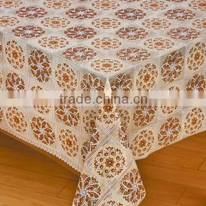 Anti Slip Waterproof Table Cover,PVC Color Brown Lace Table Cloth thumbnail-1