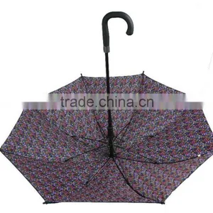 Factory Wholesale Double Layer Inside Full Printed Straight Umbrella thumbnail-2