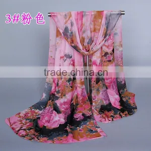 Scarf China Wholesale Women Fashion Flowers Pattern Scaves Chiffon Silk 160*50 Scarves Pashmina Shawls thumbnail-4