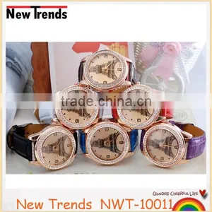 2016 Classical and Fashionable Eiffel Tower Rhinestone Leather Wrist Watch thumbnail-1