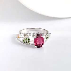 Korean Vintage Style 925 Sterling Silver Red Green Tourmaline Ring Vner thumbnail-1