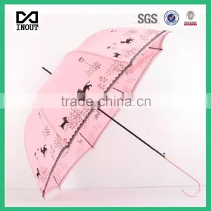 23 Inch Stick Crook Handle Cat Print Lady Umbrellas thumbnail-1