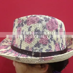 Print Woven Straw Hat With Leather Band thumbnail-2