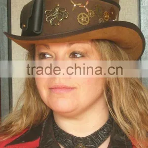 Steampunk Hat Octopus Traveller Industrial Gears Leather Top Hat With Pockets thumbnail-1