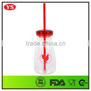 12oz Promotion Bpa Free Plastic Single Wall Milk Bottle With Straw thumbnail-5
