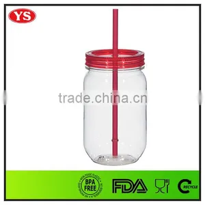 18oz Bpa Free Clear Plastic Jar With Straw thumbnail-2