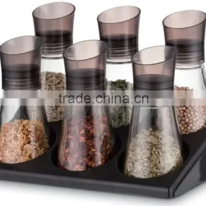 SINOGLASS 6 Jars 95ml Bugle Shape Cap Glass Spice Jar Rack Set thumbnail-1