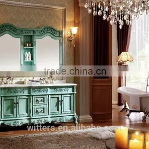 Turkish Style Furniture Baroque Bathroom Cabinet Solid Wood With Double Mirrors WTS801 thumbnail-1