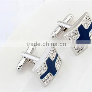 High Polishing Copper Metal Enamel Crystal Cufflinks Jewelry Mens Cross Cuff Links for Men thumbnail-6