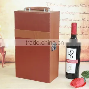Chinese Factories Wholesale Custom High-grade PU Leather Wine Champagne Boxes, Brown Gift Box thumbnail-1