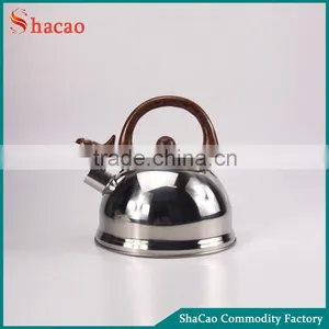 Silver Stainless Steel Whistling Kettle With Wooden Handle thumbnail-1