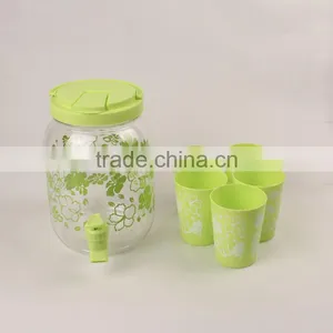 Wholesale Hot Sell Plastic Green Juice Dispenser Juice Jar Whit One Bibcocks With Five Cups for Store Beverage thumbnail-3