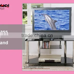 Corner Storage Shelf TV Table Stainless Steel Glass TV Stand Furniture thumbnail-1