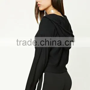 New Products 2017 Black Jacket Women Zip-Up Bell-Sleeve 92 Polyester 8 Spandex Fabric Cropped Zips Hoodie thumbnail-4