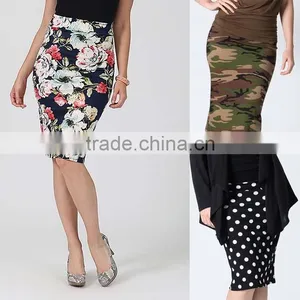 Office Ladies Skirt Designs 2018 Navy & Red Floral Classic Pencil Skirt Women Office Wear thumbnail-2