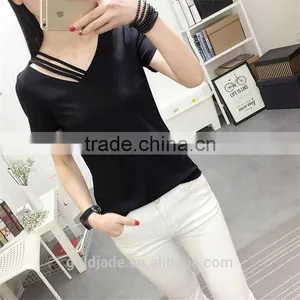 Fashion Design European Style Plain White Women T Shirt Cotton thumbnail-5